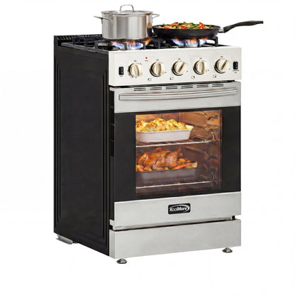 Koolmore 24 in. 4-Burner Slide-In Gas Range Oven, 3.7 Cu. Ft. – Stainless Steel