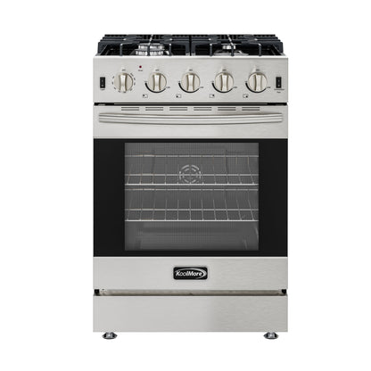 Koolmore 24 in. 4-Burner Slide-In Gas Range Oven, 3.7 Cu. Ft. – Stainless Steel