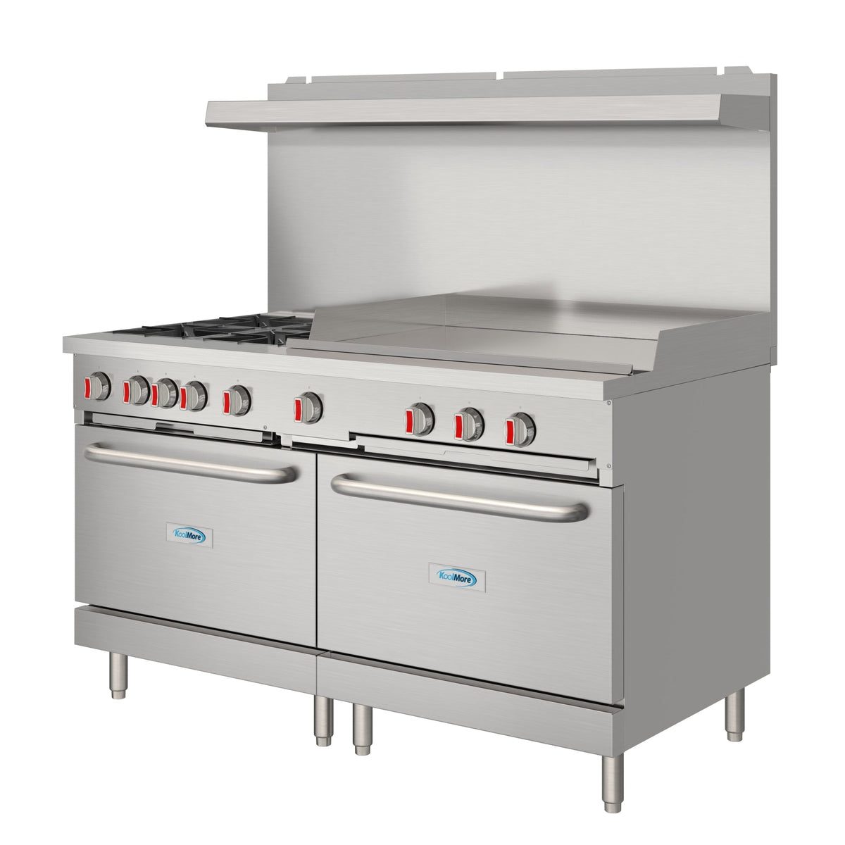KoolMore 60 in. Commercial Natural Gas Range – 4 Burners, 36 in. Griddle &amp; 2 Standard Ovens in Stainless Steel