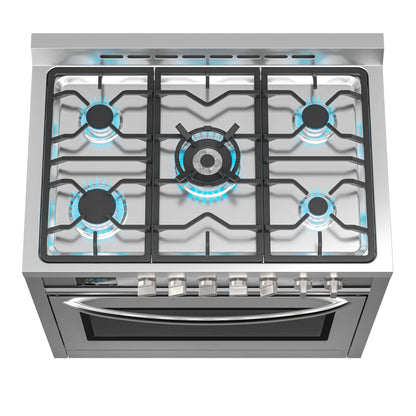 Koolmore 36 in. Professional Dual Fuel Range with 5-Burner Cooktop & Convection Oven – Stainless Steel